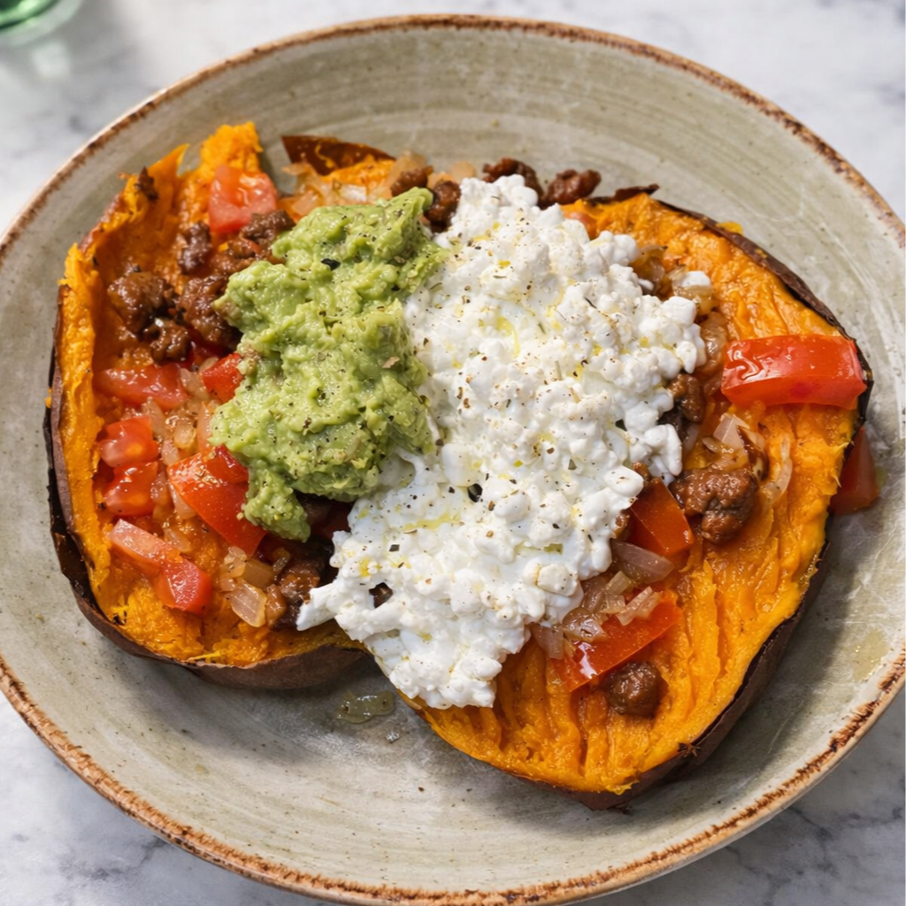 Boniato asado con carne — NutriPolo