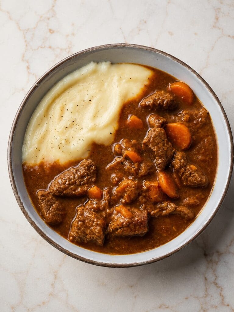 Estofado de ternera con puré de patata