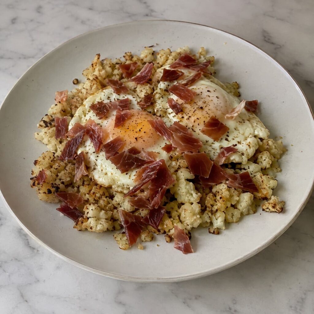 Huevos rotos con coliflor